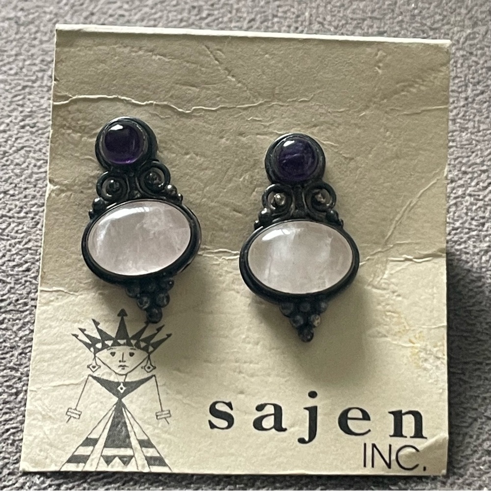 Sajen Sterling Silver Amethyst and Quartz Earrings - Picture 3 of 6